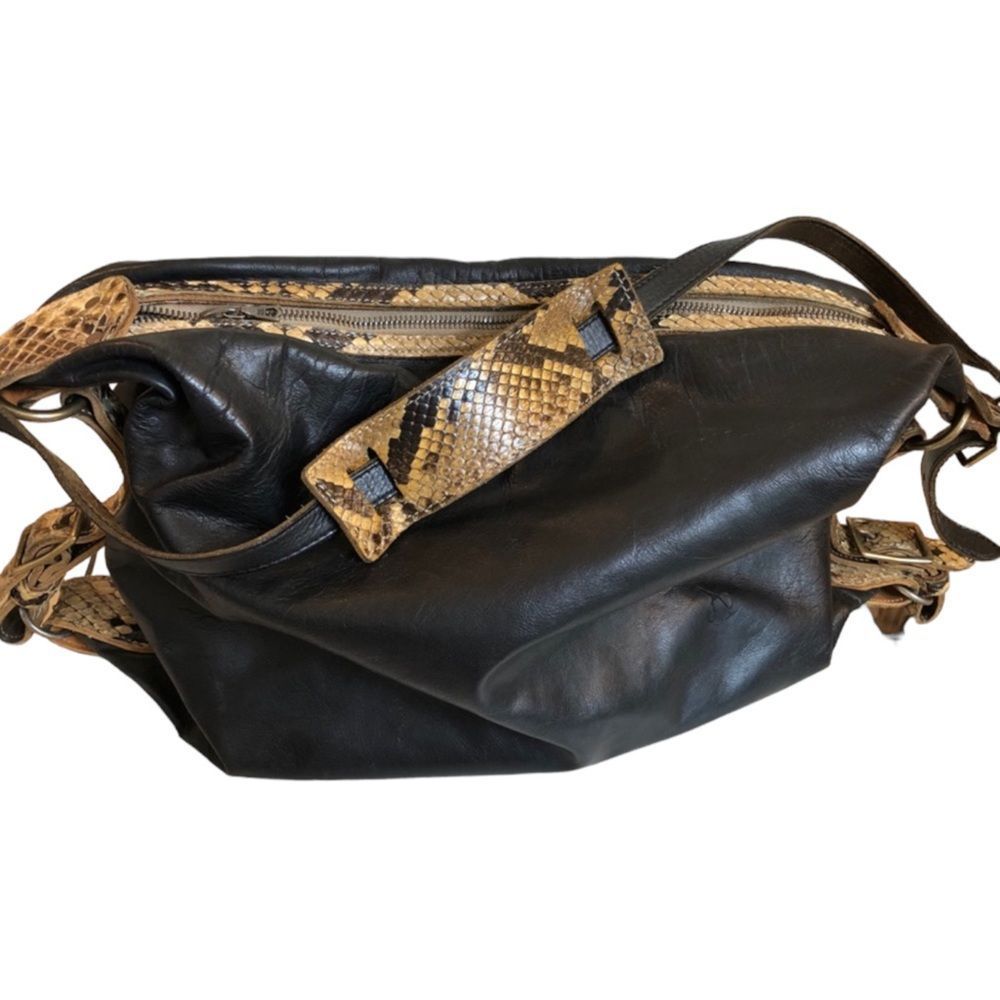 NICHOLAS K Black Leather Snake Strap Shoulder Bag
